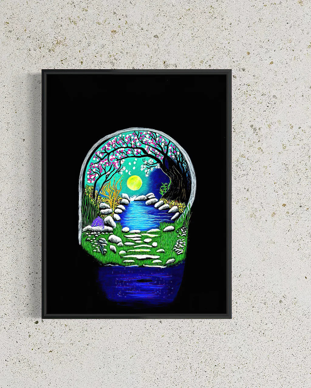 The Secret Crossing BLACK Canvas Originals painting (24x18 inches) by Sonia Malboeuf, with visible brush strokes.