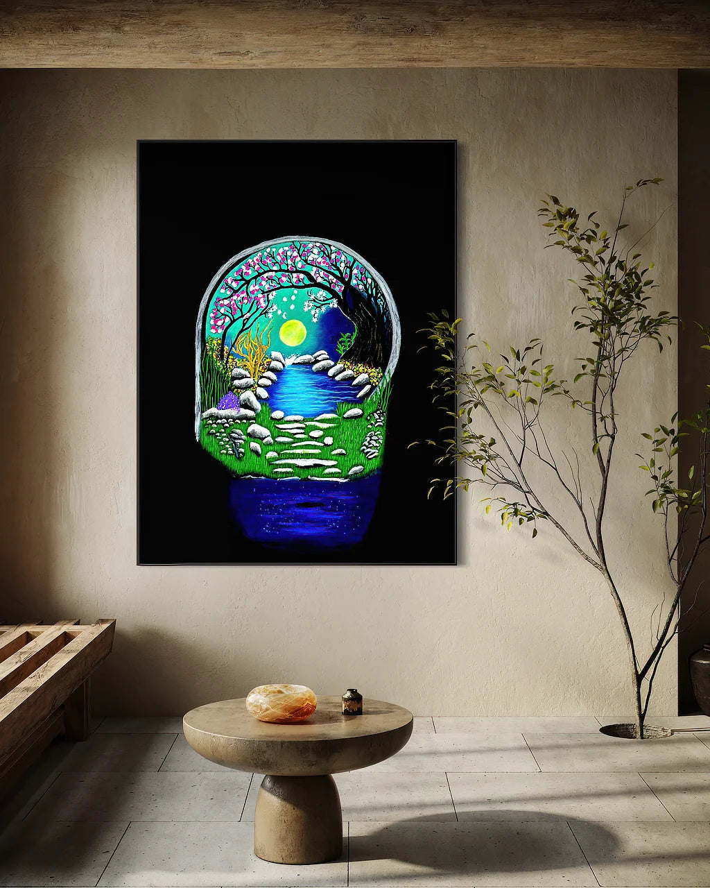 The Secret Crossing BLACK Canvas Originals art print (72x54 inches), in modern living room.