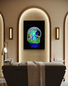 The Secret Crossing BLACK Canvas Originals Chromaluxe® HD Metal (48x36  inch) indoor/outdoor wall art, on spa wall.