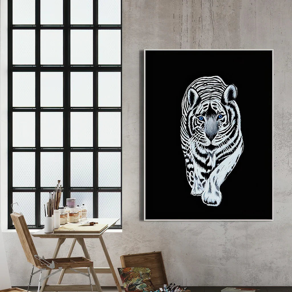 Siberian white tiger print in gallery by Sonia Malboeuf