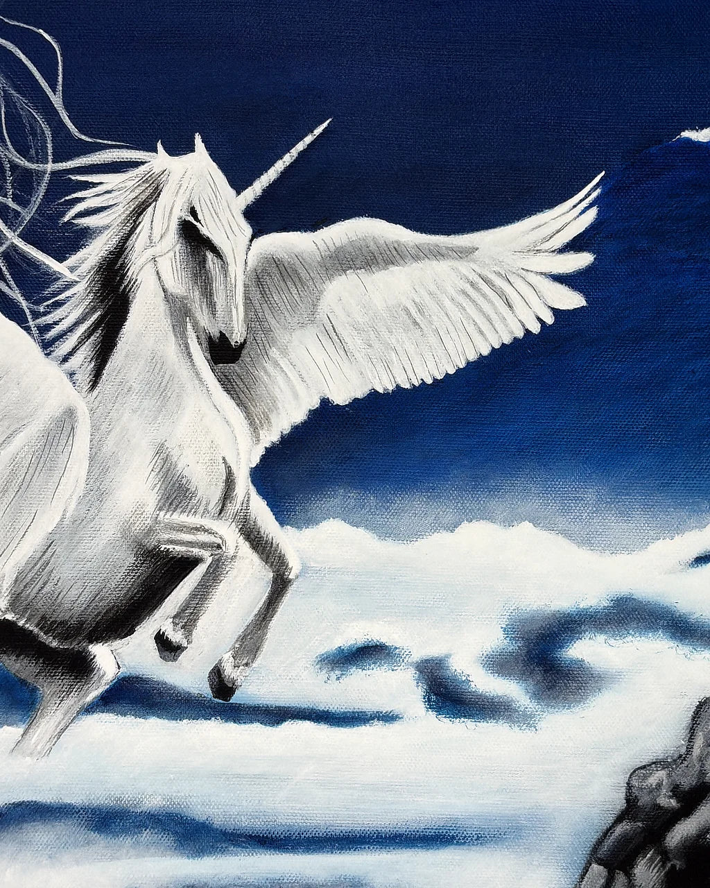 Macro detail of The Unknown isn't Empty Whispering Room Originals painting by Sonia Malboeuf, close-up brushwork detail.