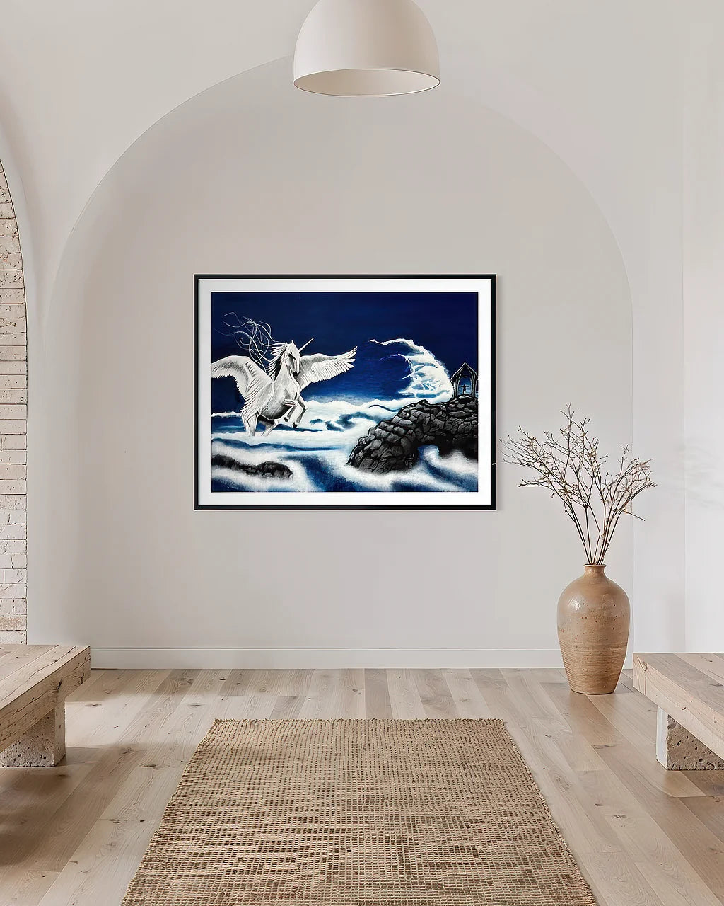 The Unknown isn't Empty, Whispering Room Originals fine art matte paper print (30x40 inches), in minimalist hallway.